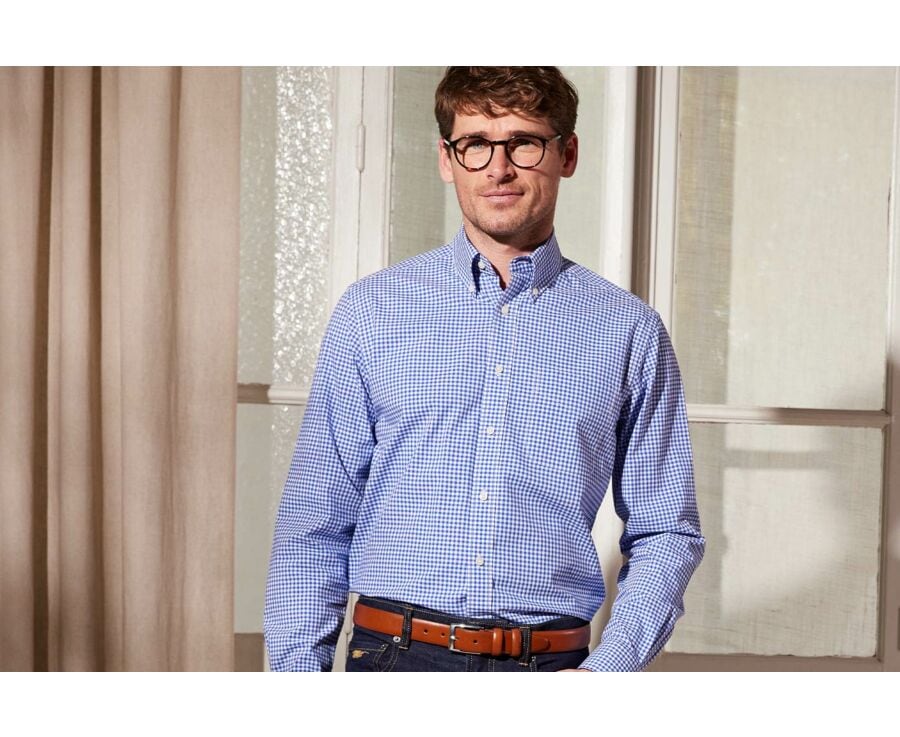 Chemise à carreaux homme bleue clair et blanche - CODELL