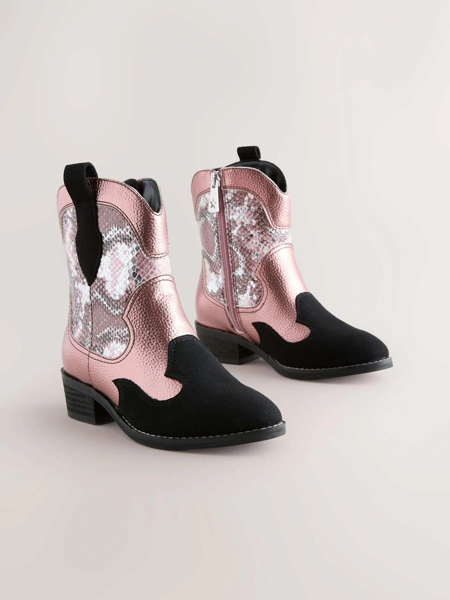 Roze met slangenprint - Enkellaars in cowboystijl