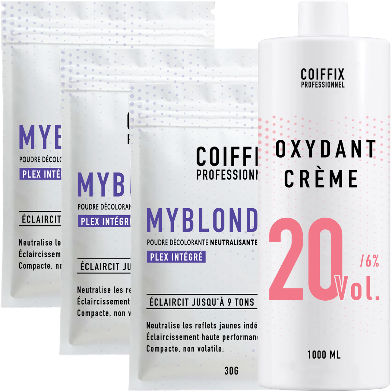 Pack Oxydant 20 Vol + 3 Sachets Poudres Dcolorantes 9 Tons MyBlond Coiffix Professionnel