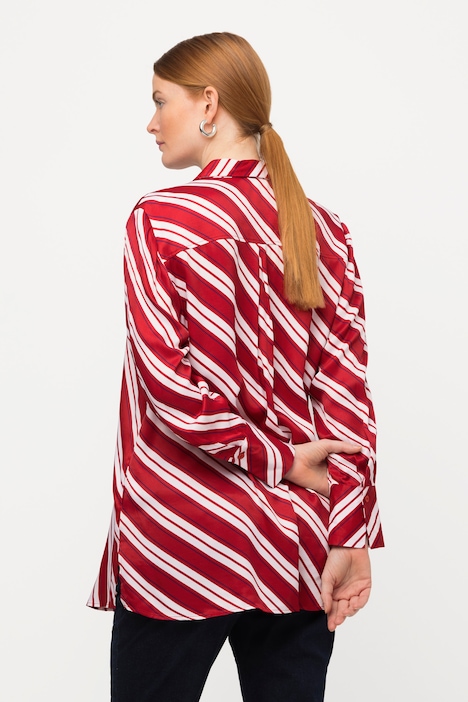 Longbluse, Streifen, A-Linie, Hemdkragen, Langarm