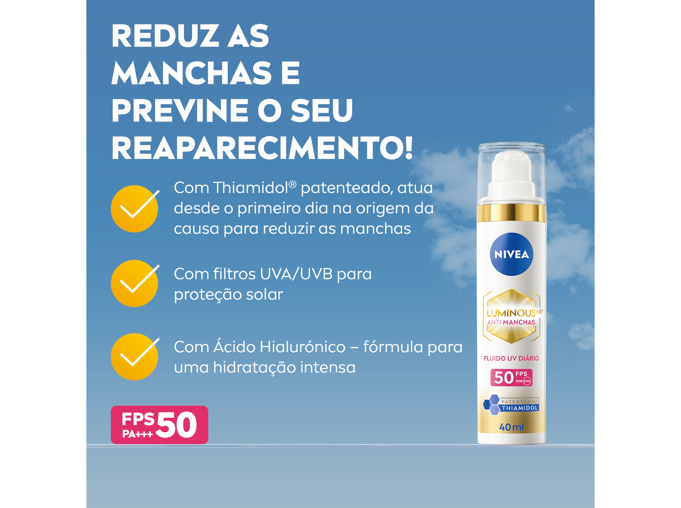 FLUIDO DE ROSTO DE DIA ANTIMANCHAS CELLULAR LUMINOUS 630 FP50 NIVEA 40 ML