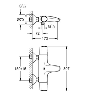Grohe Thermostatische Badkraan Precision Trend Chroom 15 cm