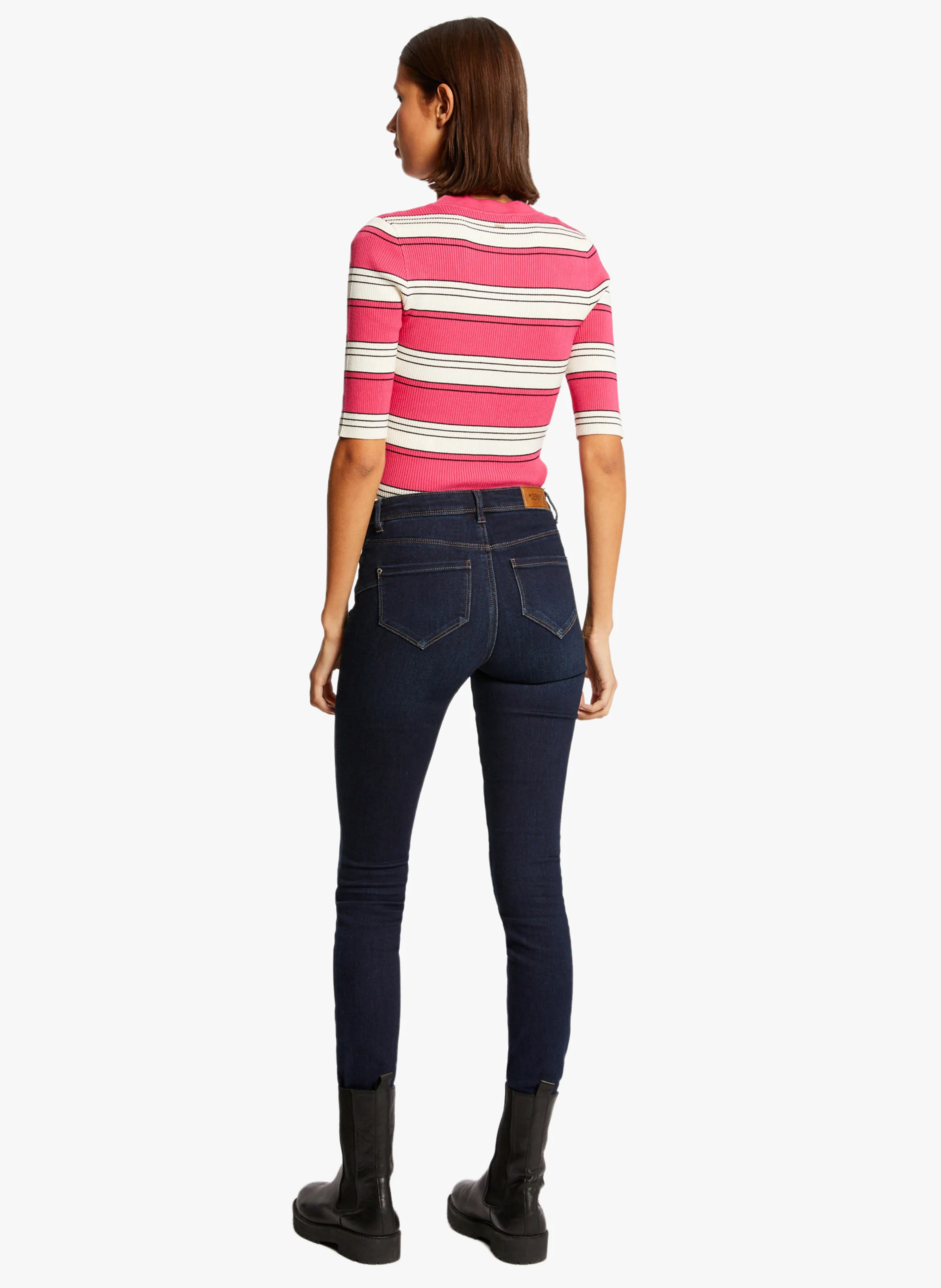 MINO - Pull col V à rayures | Rose