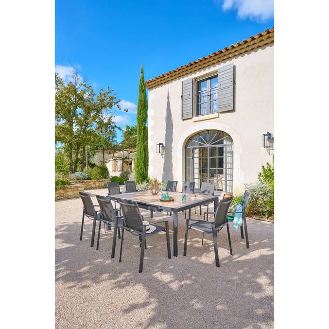 Table de jardin carré EVASION Effet bois Honey / Graphite
