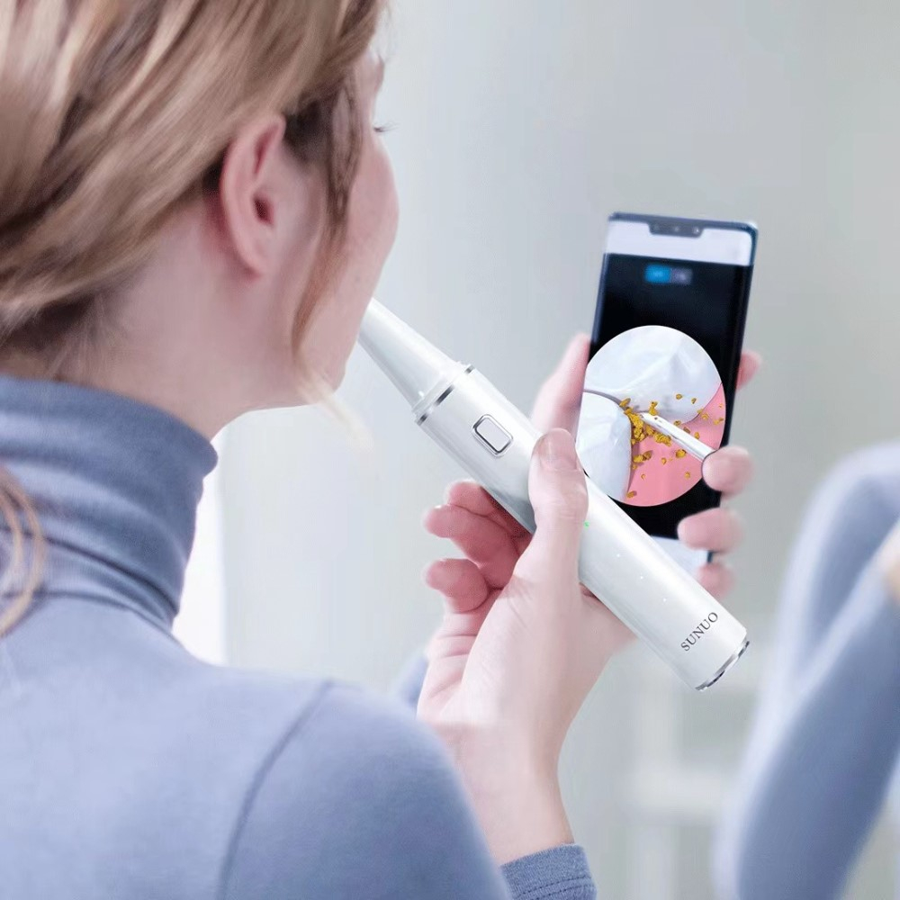 Elektrischer Bluetooth Zahnsteinentferner Ultraschall Zahnfleckenentferner zur Zahnreinigung mit 2 Aufsätzen - Weiss