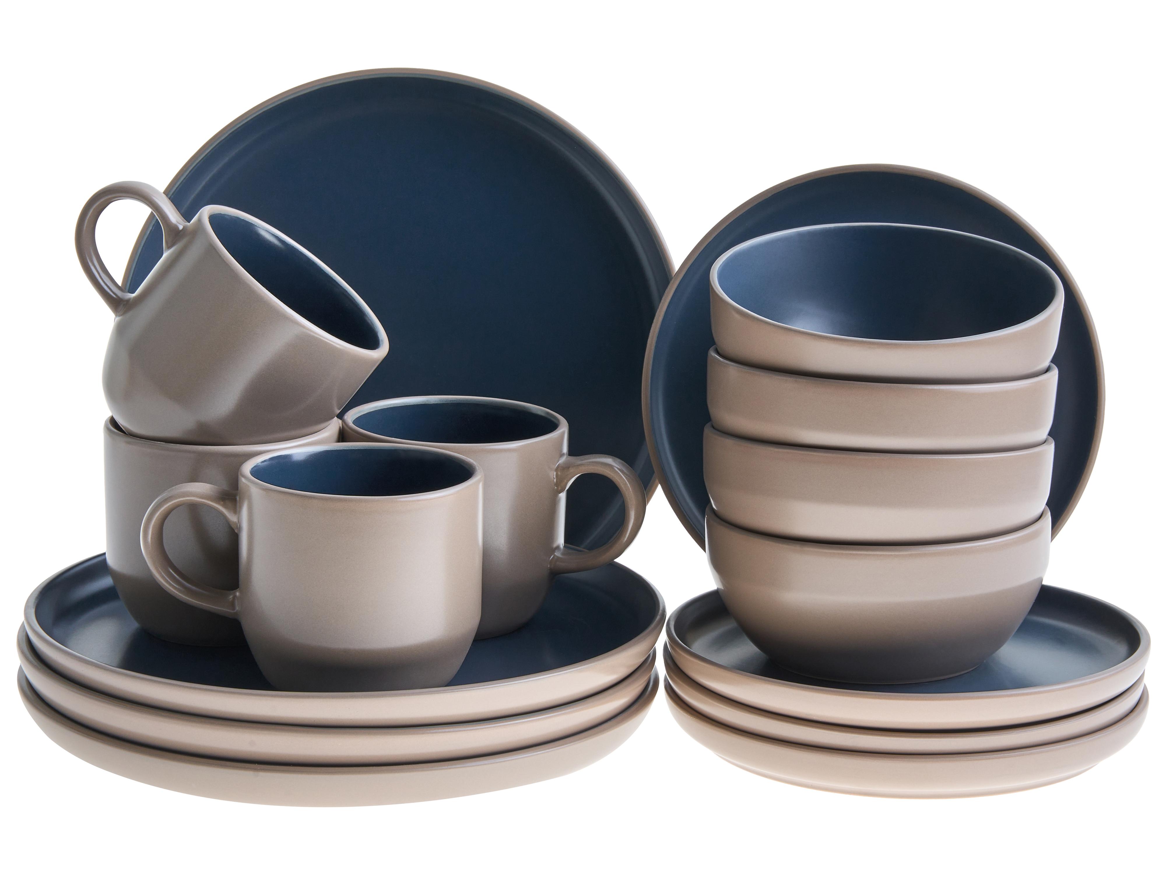 16-delige serviesset NUTMEG Steengoed Beige/blauw