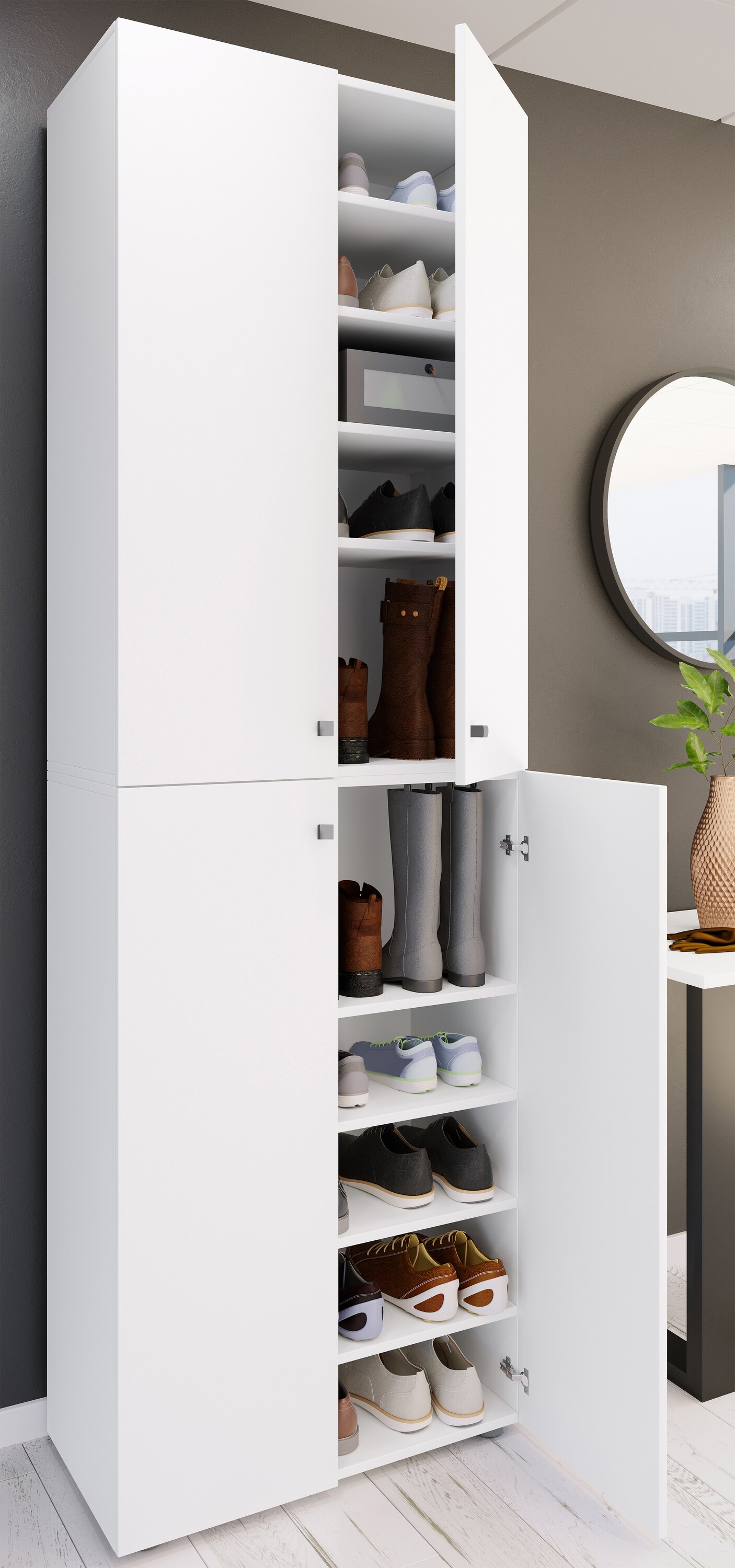 VCM XL Holz Großer Schuhschrank Schuhregal Groß Stiefel Dielenmöbel Lona 10 Fächer Drehtüren