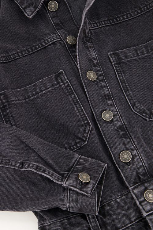 Zwarte denim jumpsuit met lange mouwen