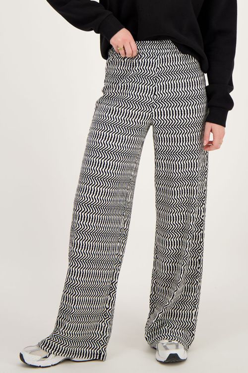 Zwart witte zigzag broek wide leg