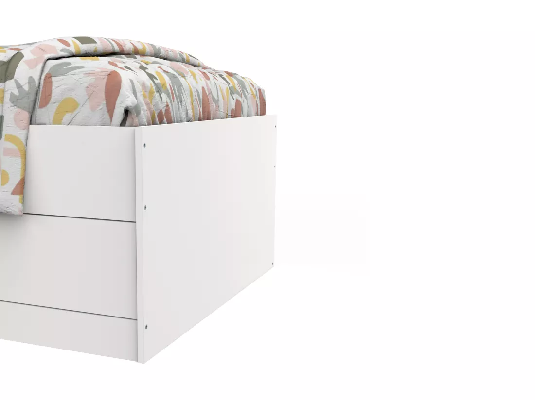 Lit 90 x 190 cm avec tiroirs et rangements - Coloris : Blanc - BORIS II