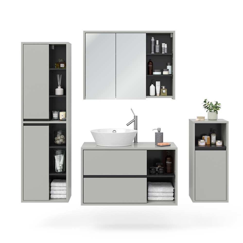 Vicco Badmöbel-Set Badezimmer-Möbel Bad-Schrank Viola Grau Anthrazit modern Badezimmerschrank Waschtischunterschrank Spiegelschrank Midischrank Hochschrank Schranktür Schrankfach Ablage Aufbewahrung
