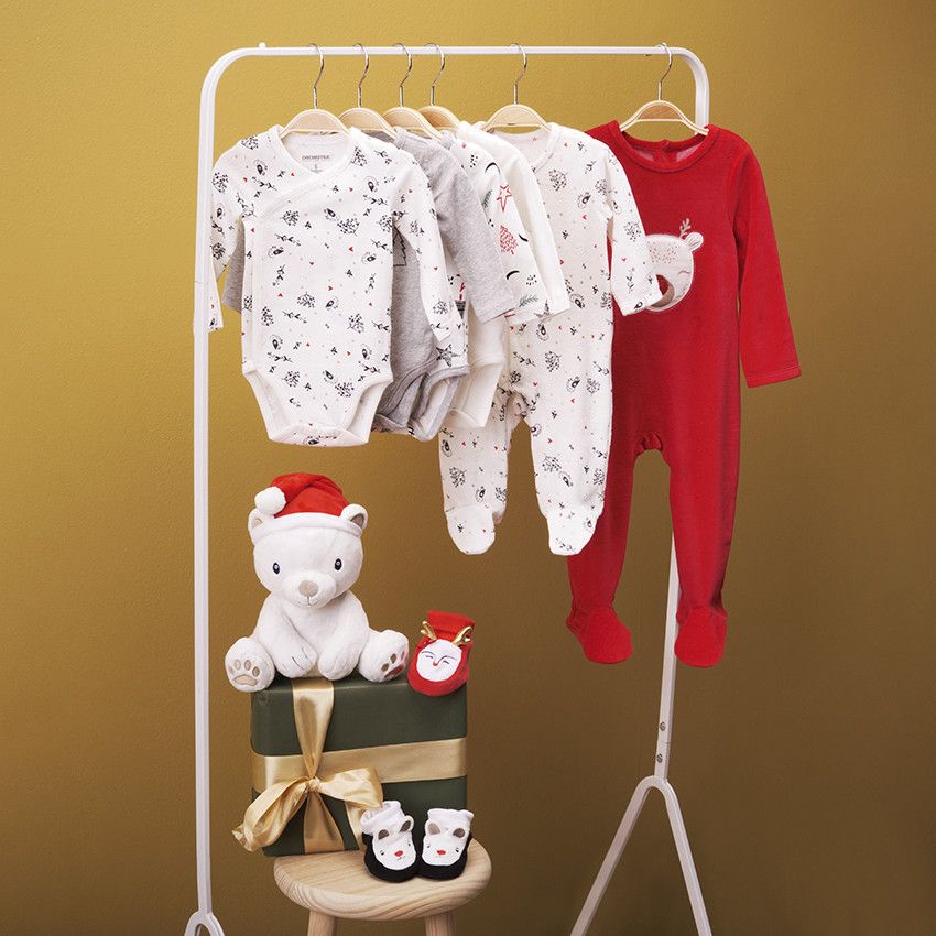 Chaussons en velours ourson de Noël pour bébé garçon - Gris foncé