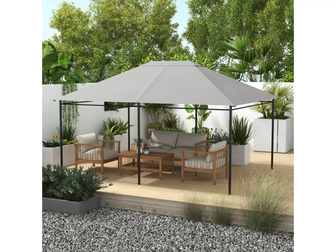 Toile de remplacement tonnelle 3 x 4 m tissu haute densité gris clair