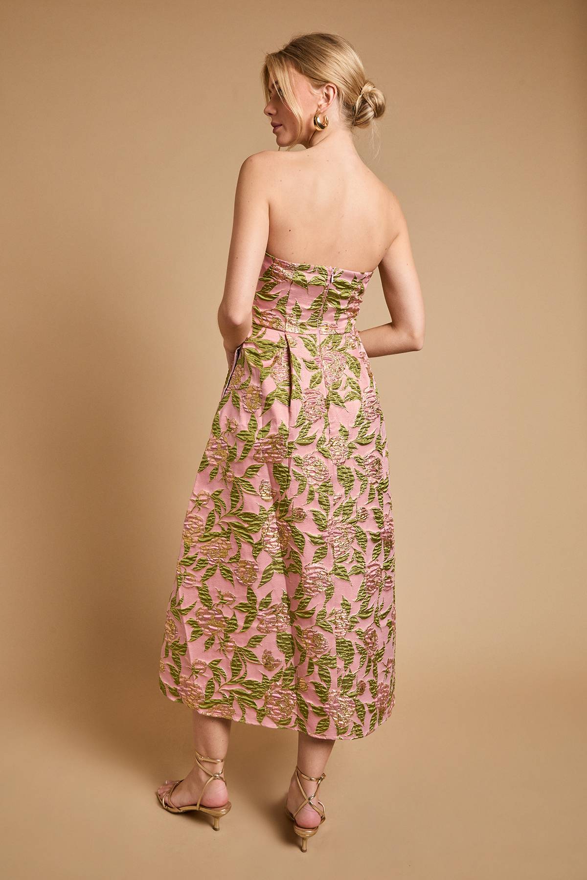 Oasis Robe Mi-longue De Soirée En Jacquard À Motif Rose