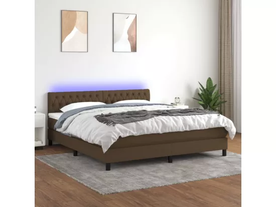 Sommier tapissier matelas et LED Marron foncé 160x200 cm Tissu