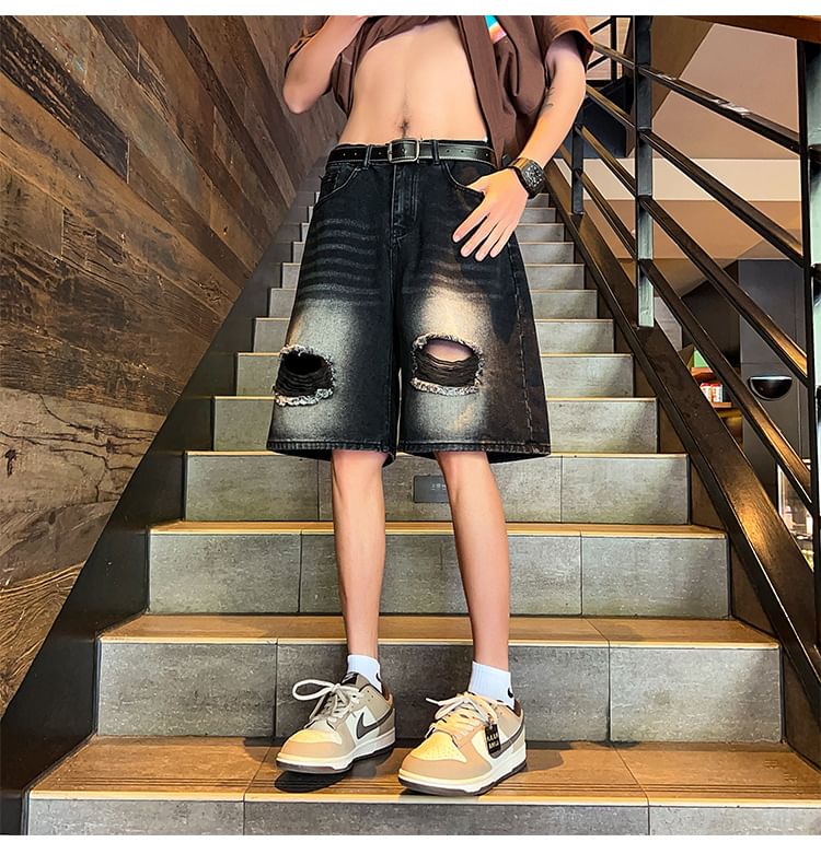 POSI - Middelhoge denim shorts met distressed effect