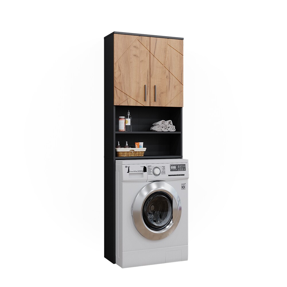 Vicco Waschmaschinenschrank Irma Anthrazit Eiche 64 x 191 cm Badezimmer