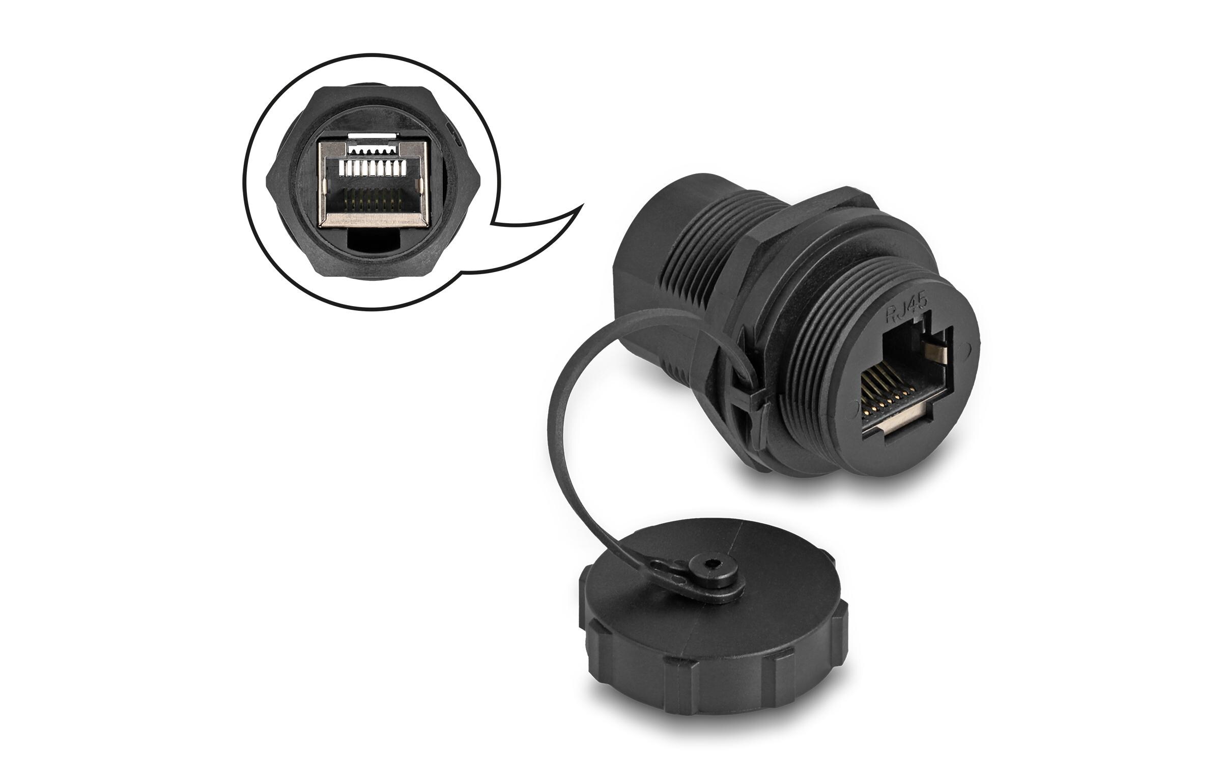 Kupplung RJ45 Cat.6A mit Verschlusskappe 1 StückDelock RJ45 Cat.6A Kupplung mit Verschlusskappe IP67 staub- und wasserdicht