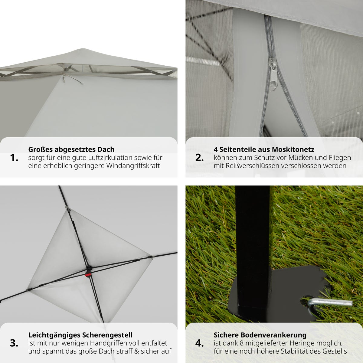 Opvouwbaar paviljoen tectake Carabobo 3,64 x 3,64 x 2,94 m inclusief scheerlijnen, haringen en draagtas