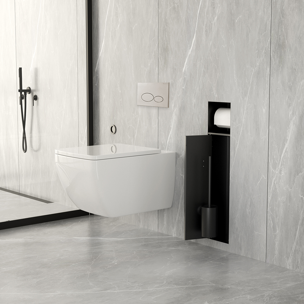 Mueller Black inbouw toiletrol en borstelhouder betegelbaar zwart mat
