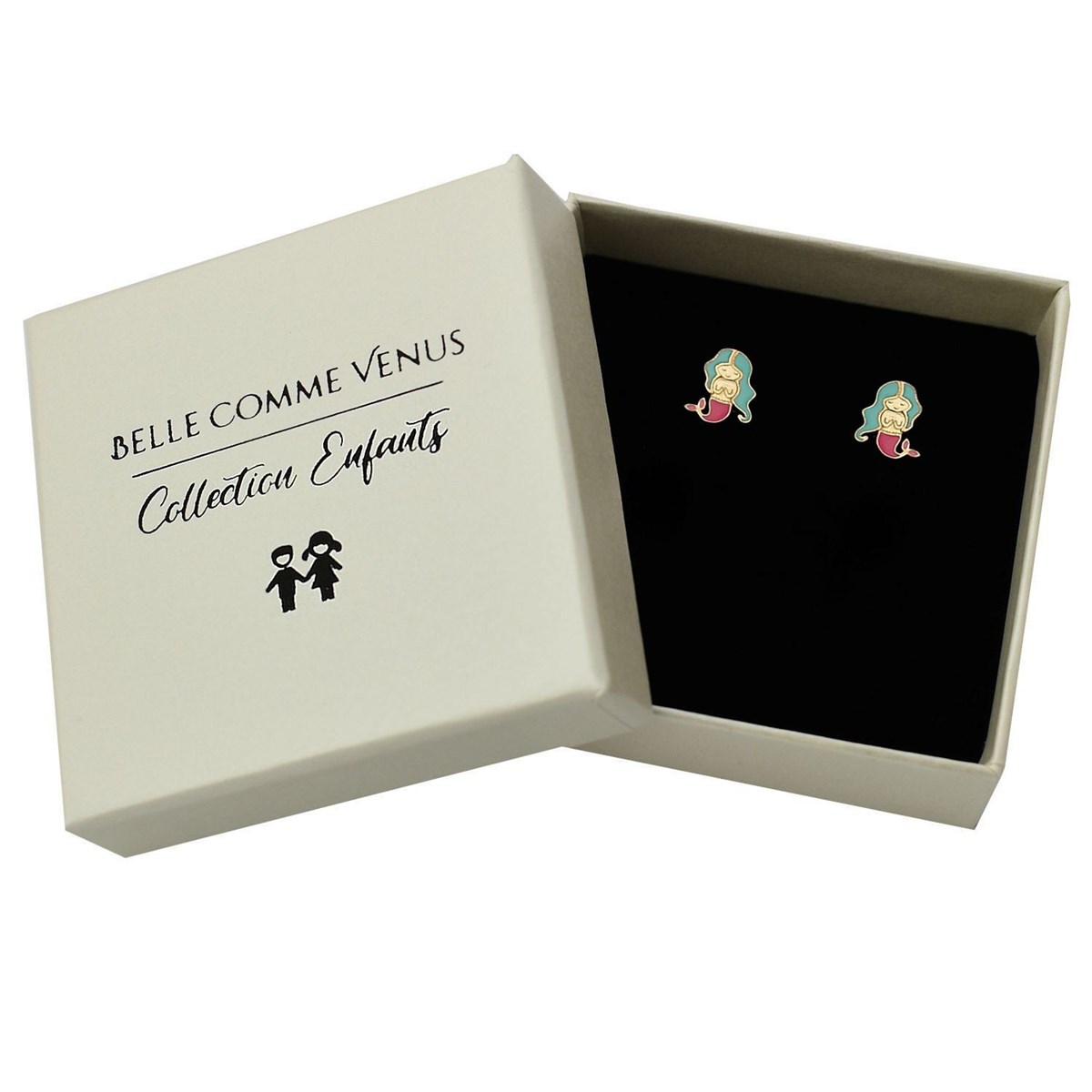 Boucles d'oreilles sirène émail coloré Plaqué or 750 3 microns
