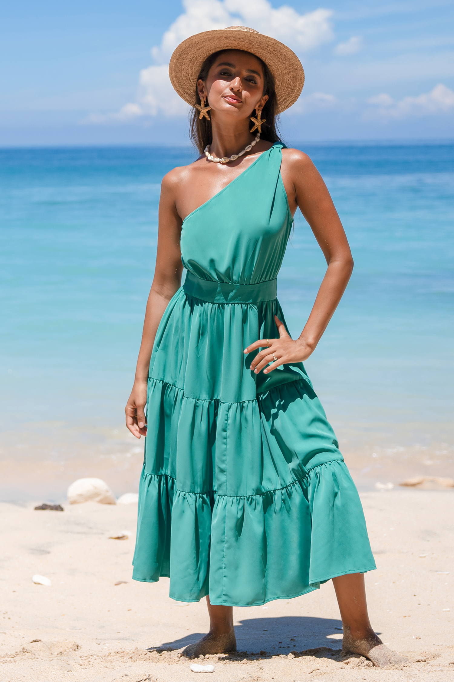 Robe midi sans manches à une épaule