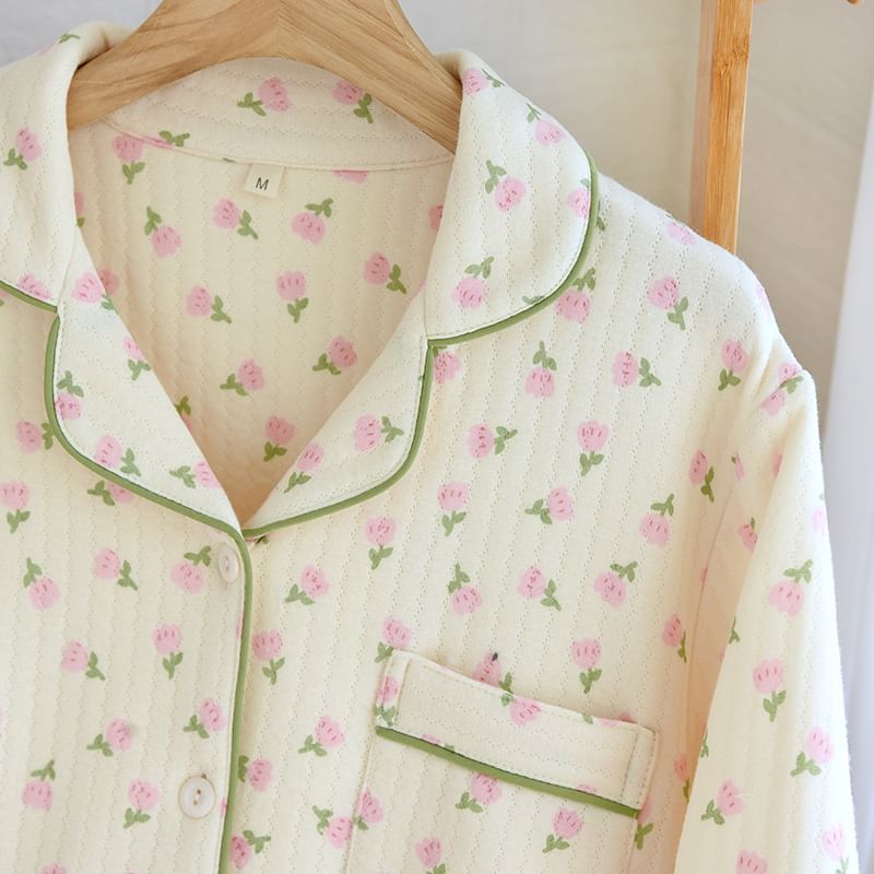 molpes - Pyjamaset: overhemd met bloemenprint en knoopjes + broek