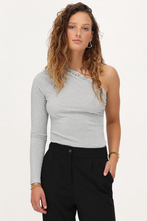 Zilverkleurige one-shoulder top met lurex