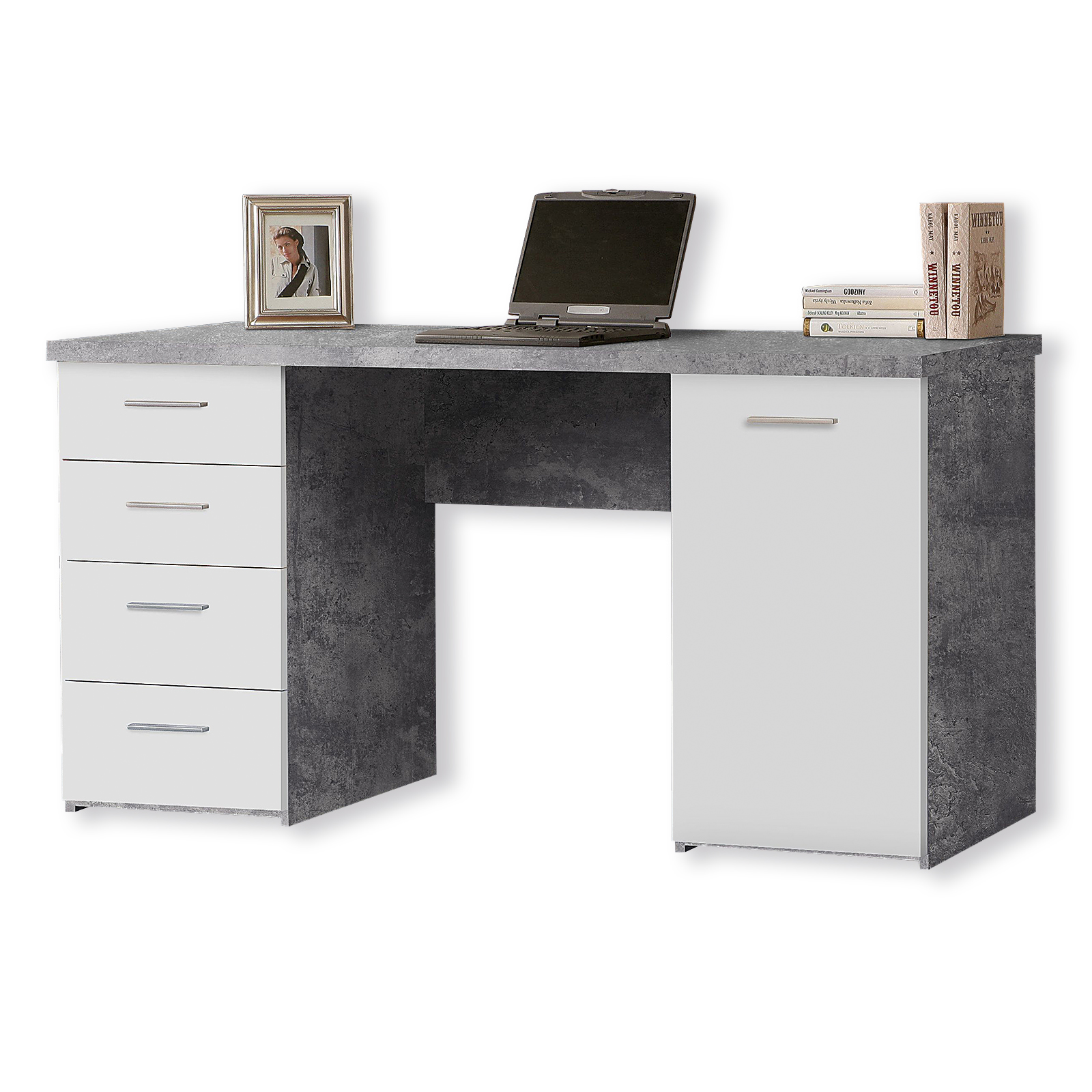 Schreibtisch - Beton-weiß - 145 cm