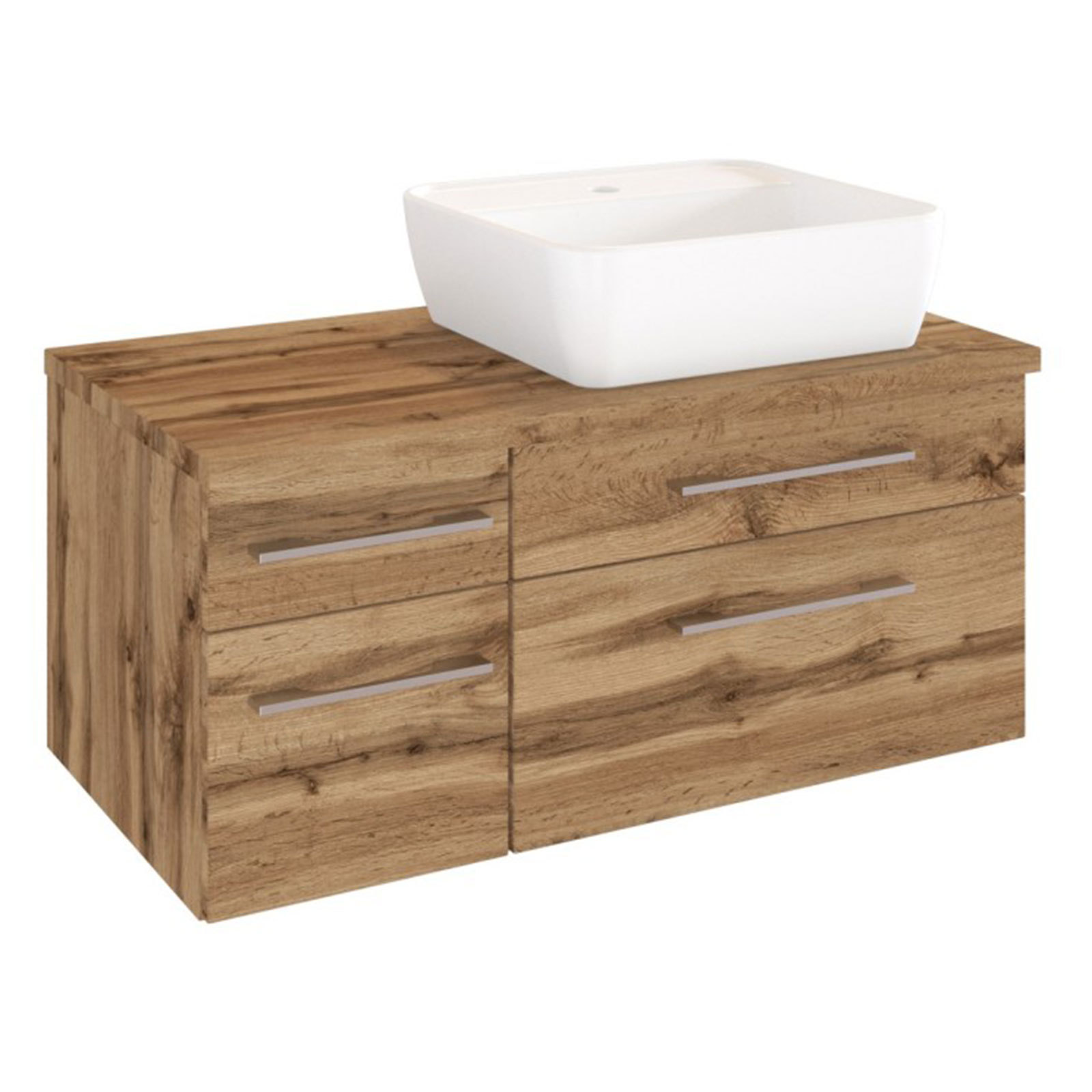 Waschtisch DAVOS - Wotaneiche - 2 Schubkästen - Becken recht -90 cm breit