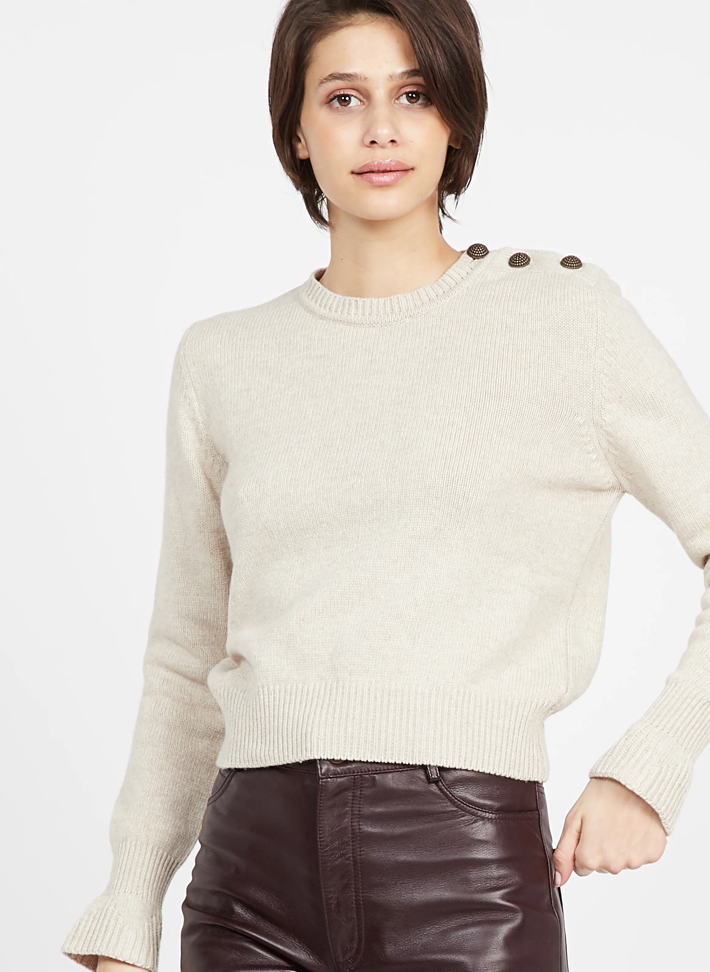 ARISTIDE - Pull col rond en laine mélangée| Beige