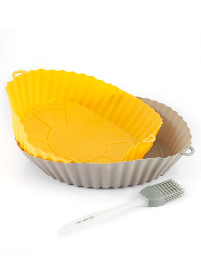 Silikon-Körbe für Heißluftfritteuse, 2er-Set, inkl. Backpinsel