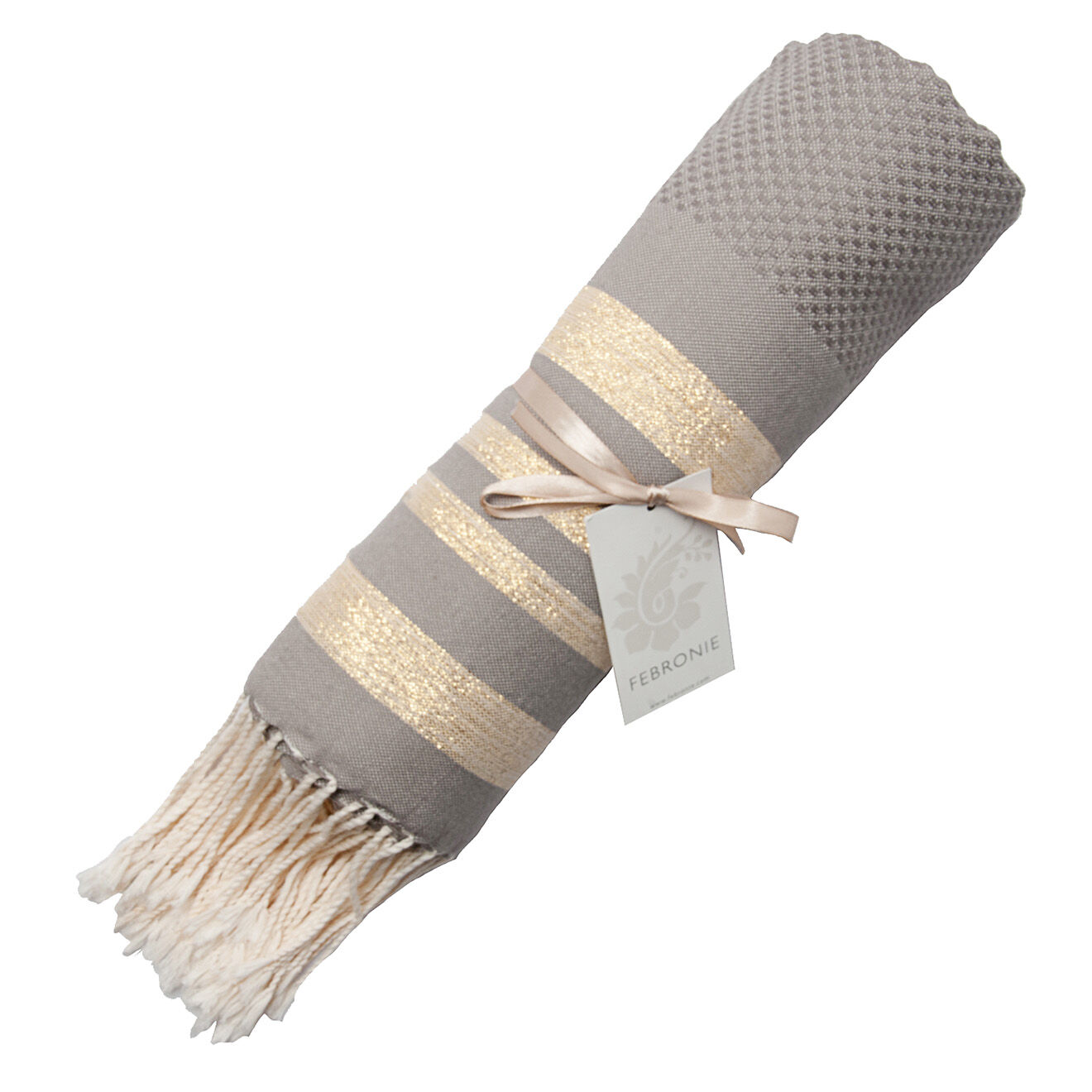 Febronie Fouta Nid d'Abeille Lurex Hamptons taupe clair/doré - 100x200 cm
