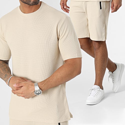 Ensemble Tee Shirt Et Short Jogging Beige
