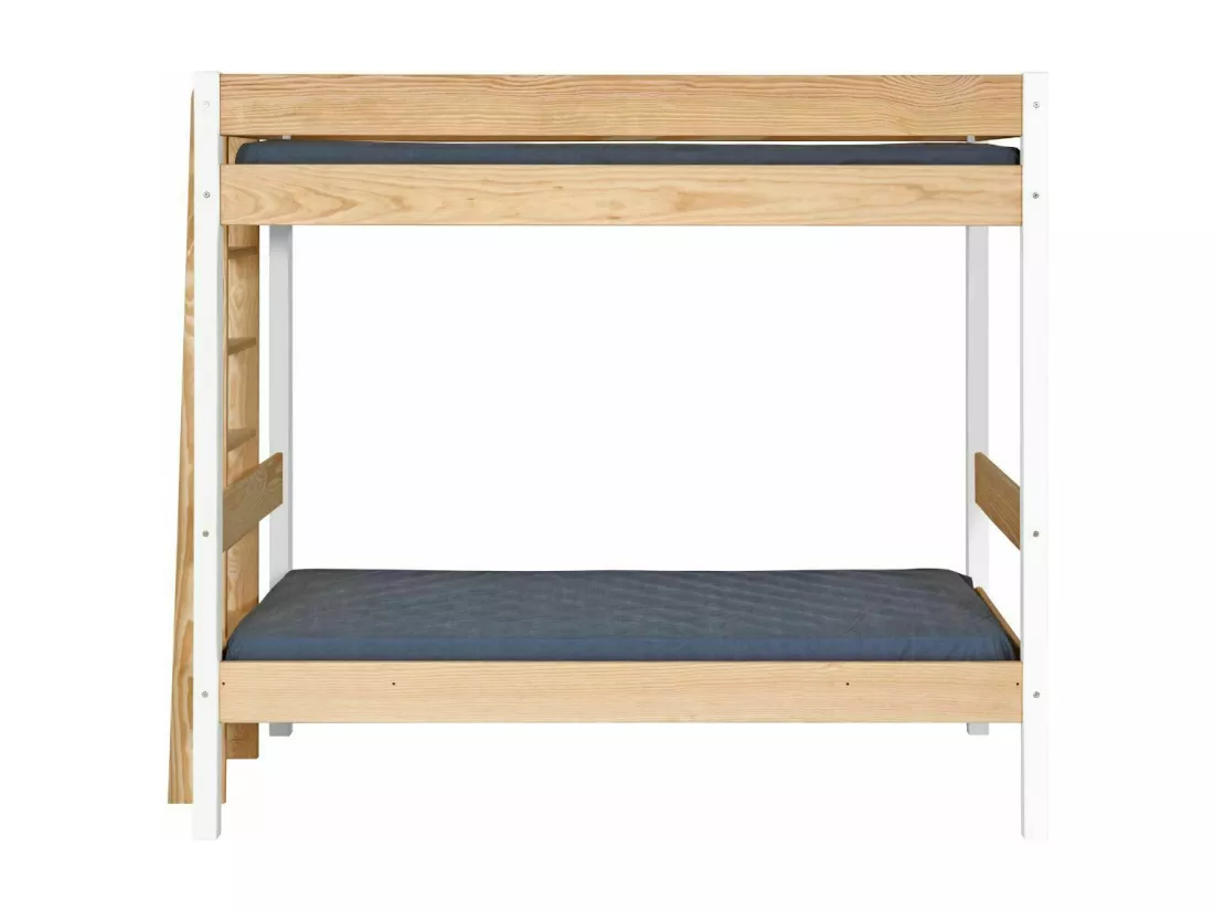 Pack lit superposé avec matelas 90x190 cm bois massif blanc et bois TINO