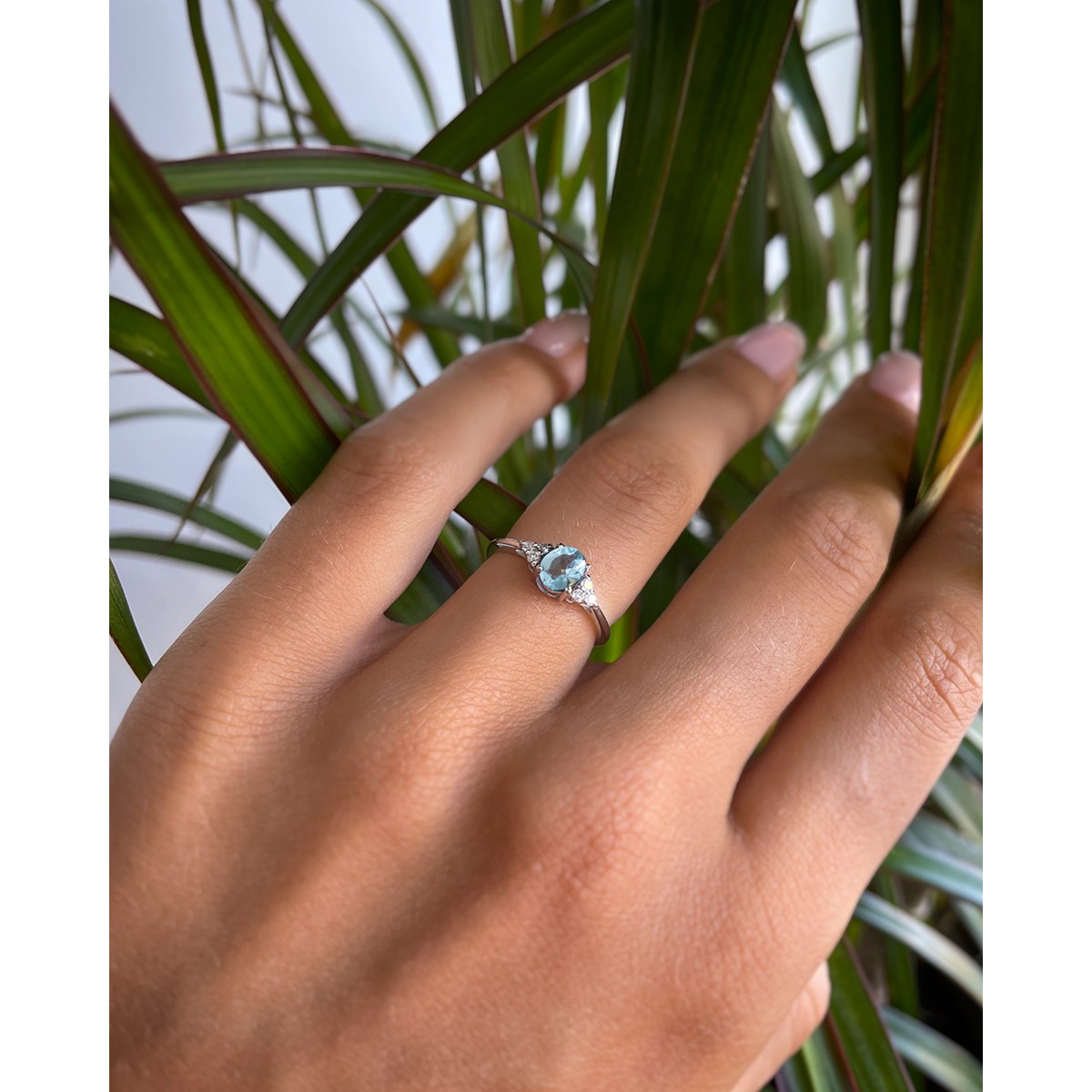 Bague ADEN Aigue-Marine et diamants sur Argent 925 2.20grs