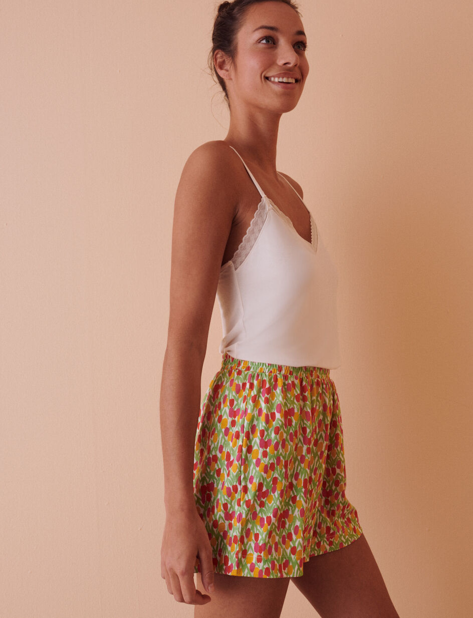Short de pyjama - fleur tulipe vert menthol