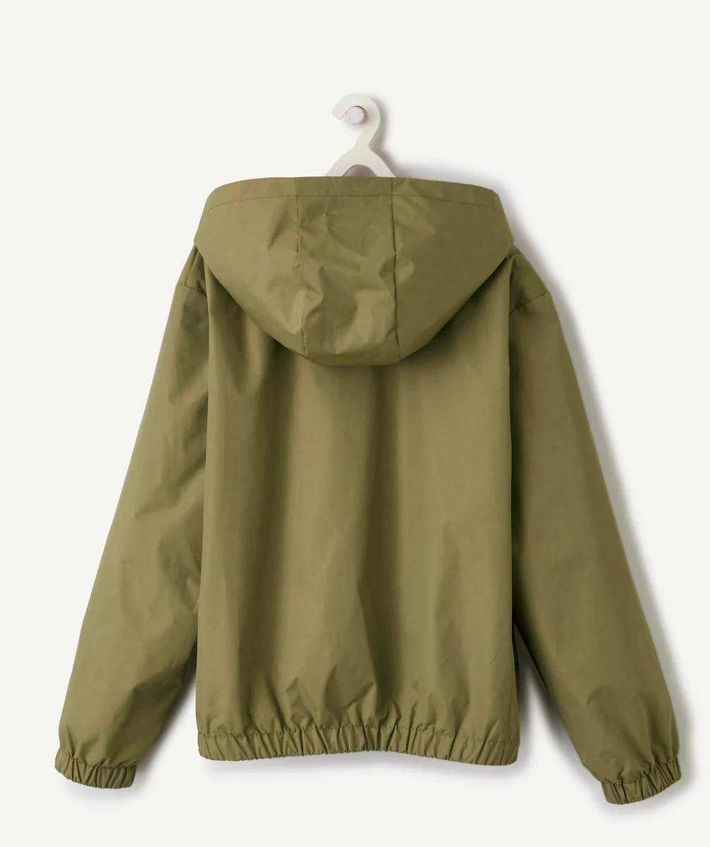 coupe-vent à capuche fille réversible kaki et irisé