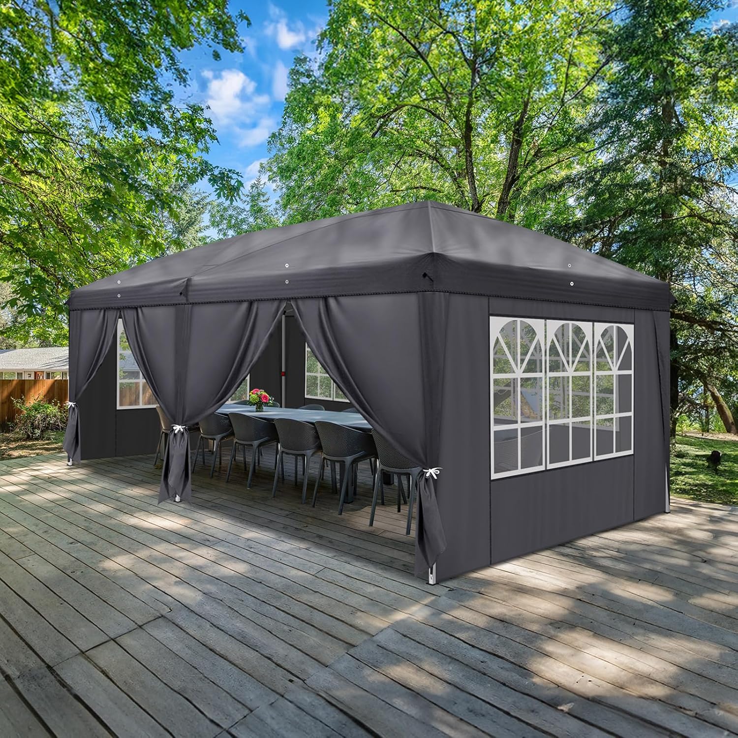 Pavillon 3x6 m,Faltpavillon,Wasserdicht Stabil Winterfest UV Schutz 50+,420D Oxford,Faltbar Höhenverstellbar,Partyzelt,Gartenzelt,Für Garten Camping,Outdoor,Grau,6 Seitenteilen