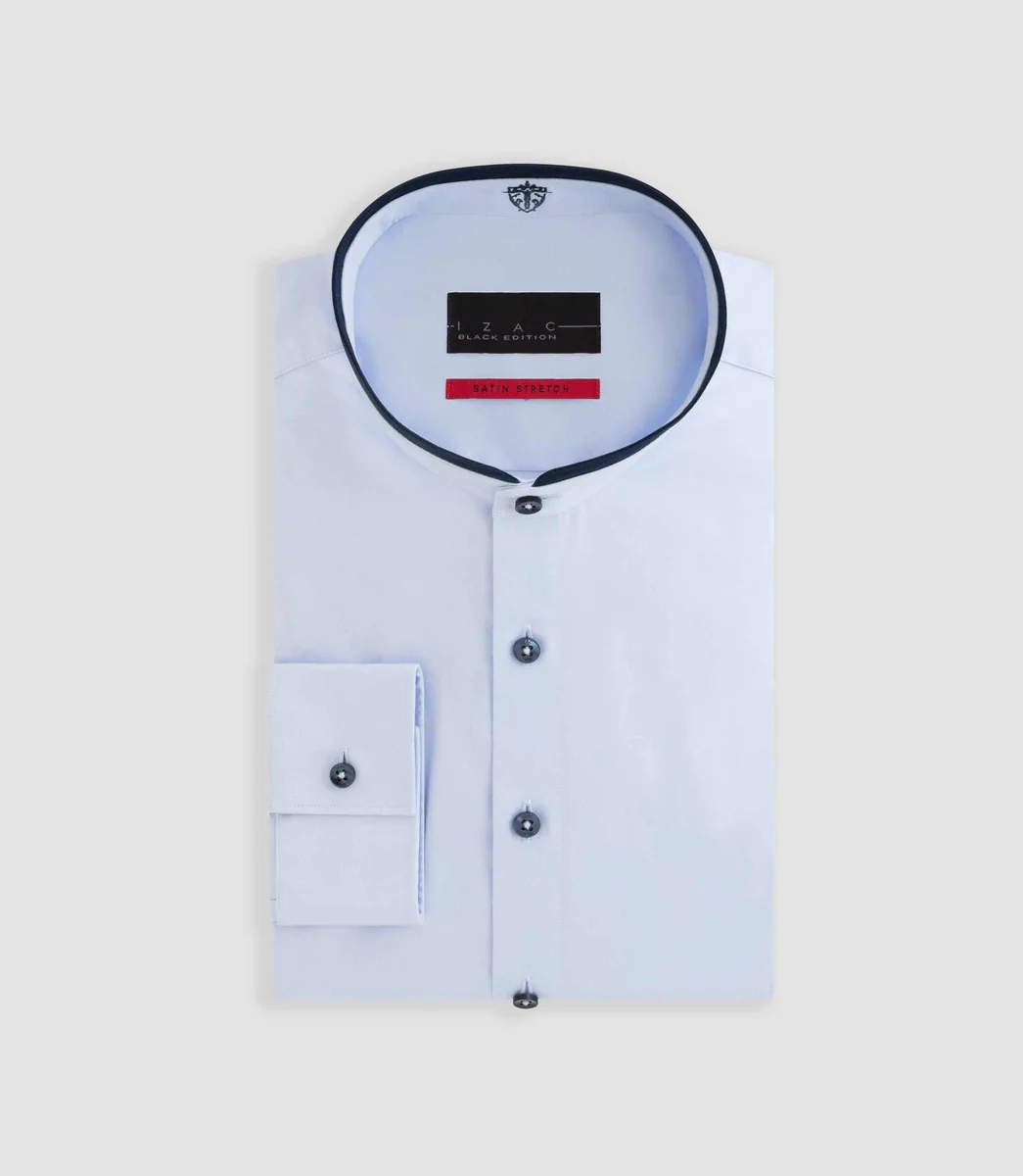 Chemise col mao ciel-marine 