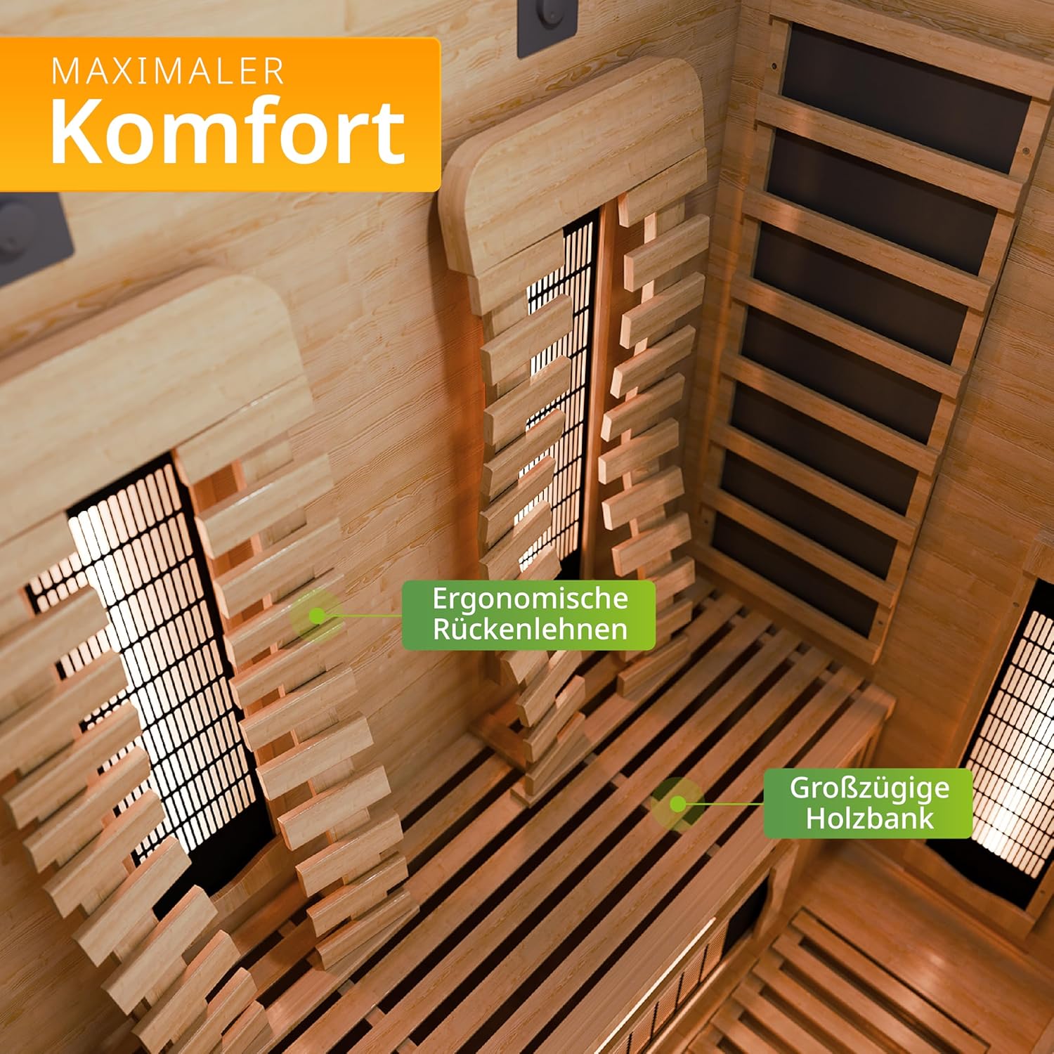 Artsauna Infrarotkabine Kiruna130 Premium mit Vollspektrum- & Flächenstrahler, 2 Person, 130x105x190 cm, LED Farblicht & Glastür, Infrarotsauna Sauna - Rückenstrahler dimmbar