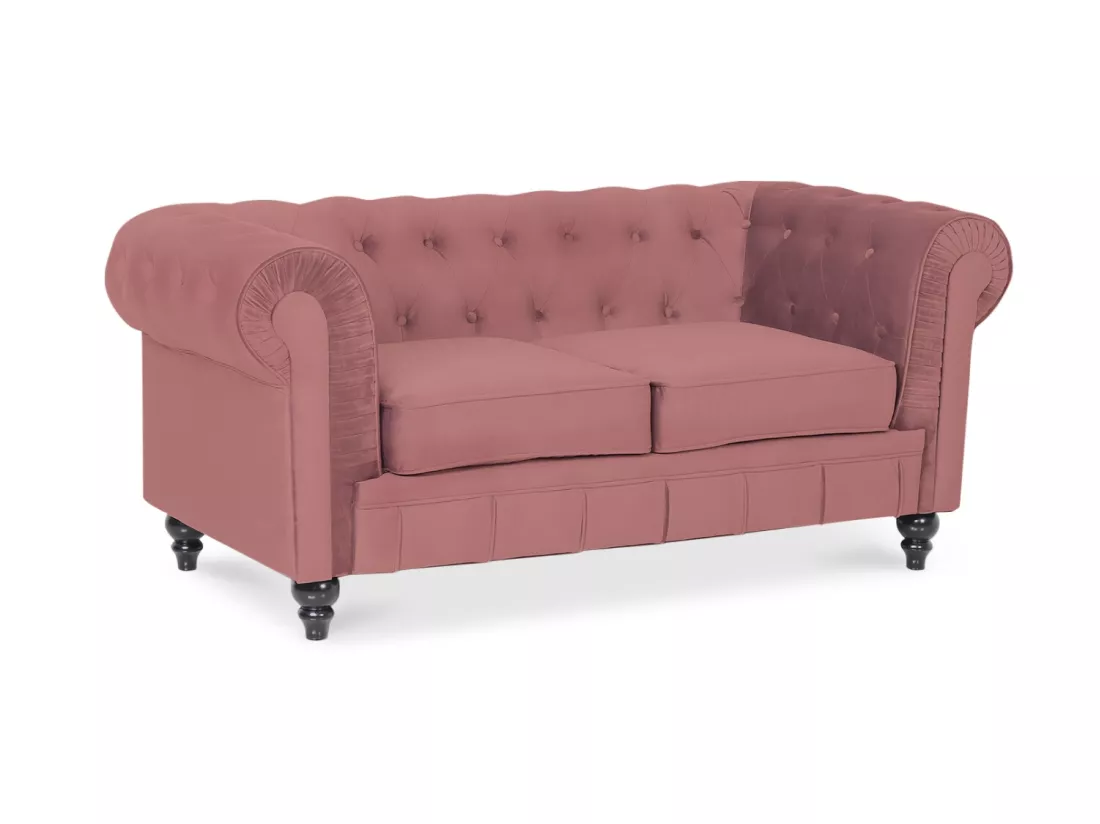 Canapé Chesterfield Velours 2 Places Altesse Vieux Rose