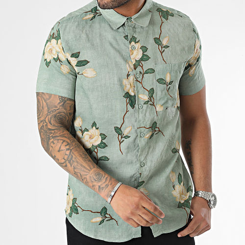 Chemise Manches Courtes Floral Vert