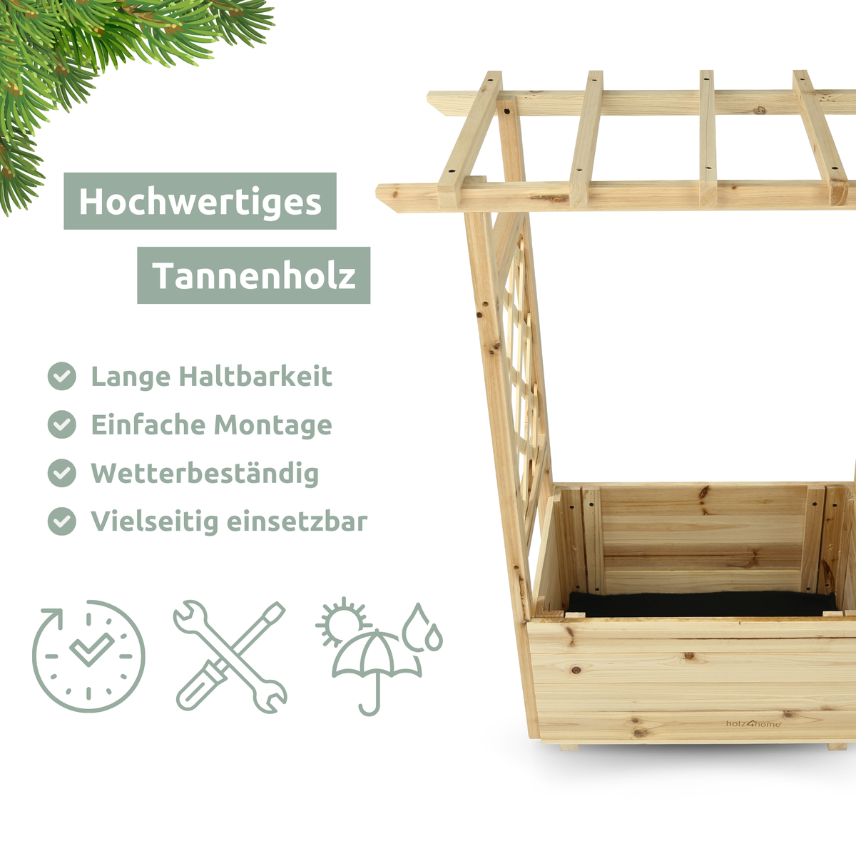 holz4home plantenbak met dennenhouten dak inclusief fleecevoering S