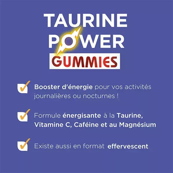 Forté Pharma Taurine Power Gummies - Energético, Cafeína, Sabor Cola - 60 gomas