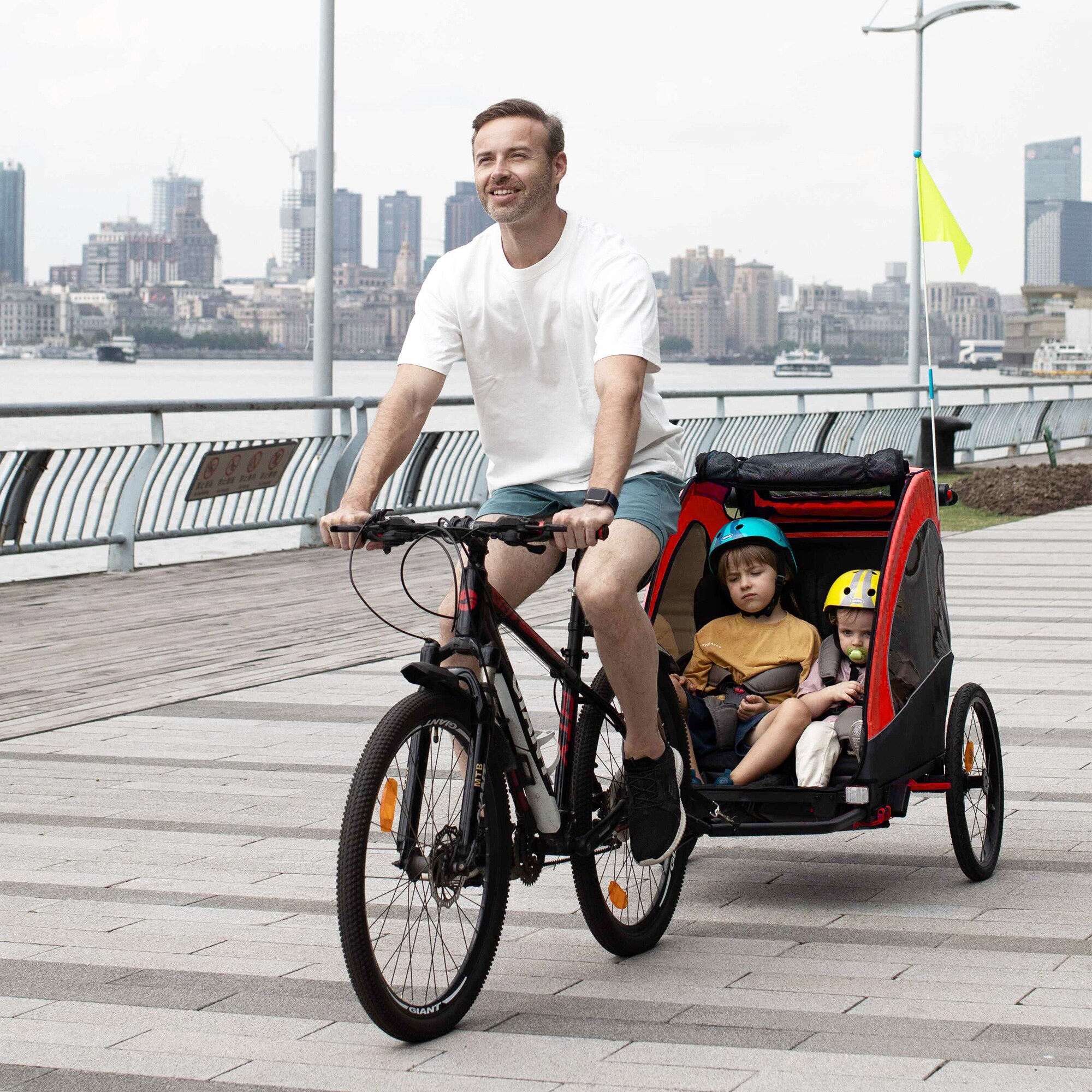 HOMCOM 2 in 1 Fahrradanhänger für 2 Kinder 150 x 85 x 107 (LxBxH)