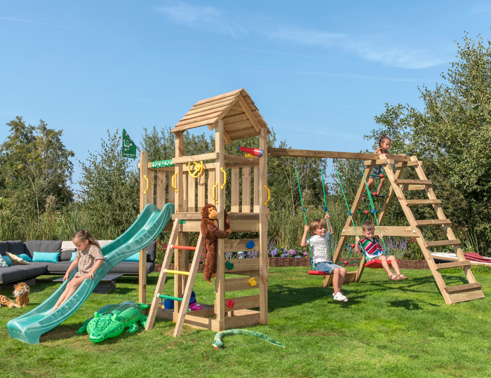 Jungle Gym Safari legetårn m/gynger & klatremodul grøn