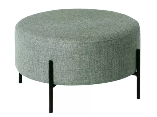 Pouf rond moderne en tissu avec pieds en métal noir Kamila-Couleur Vert amande-Diamètre 60 cm