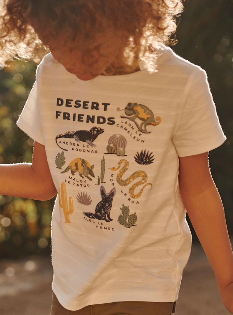 T-shirt écru à motifs animaux et plantes du désert