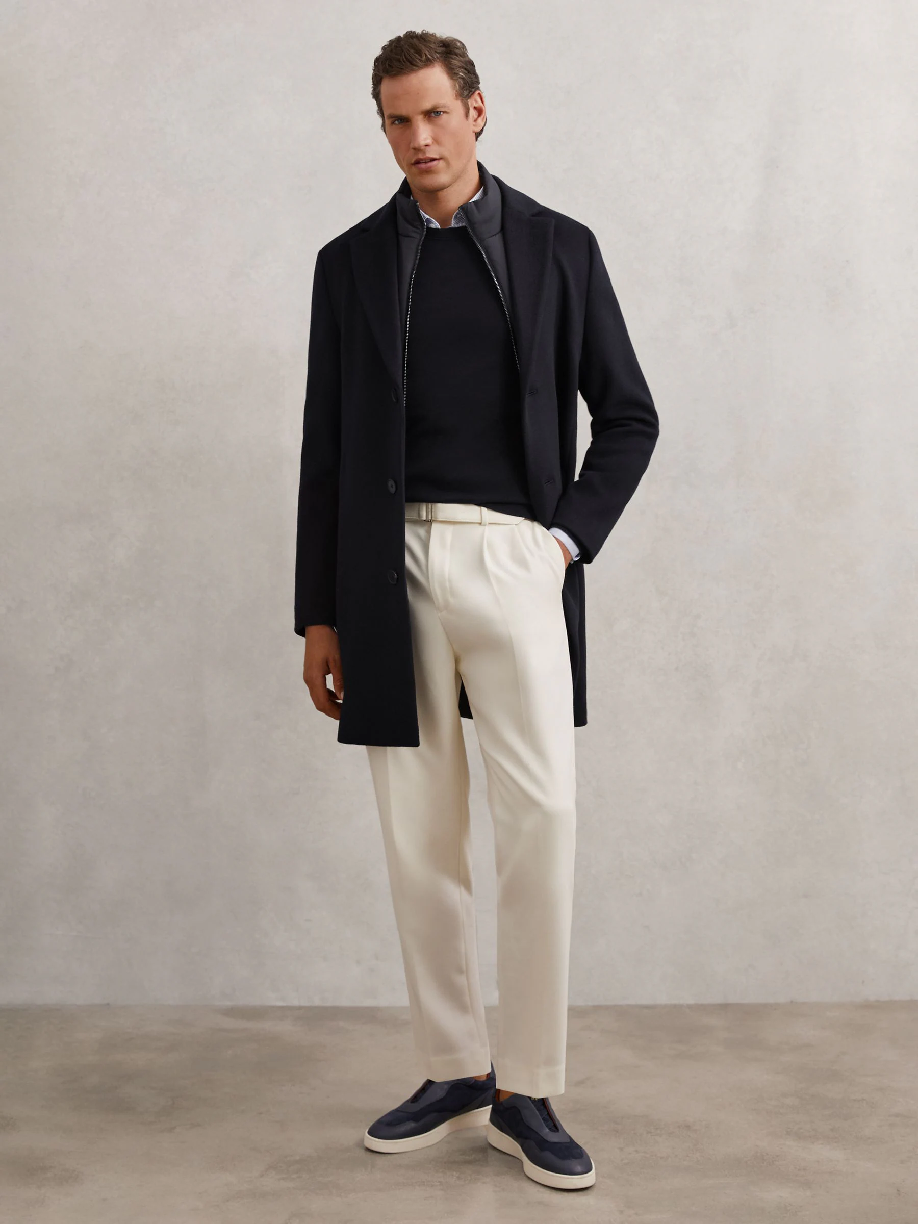 Marineblauw - Reiss Gable Gilet Wool-Blend Internal-Gilet Overcoat